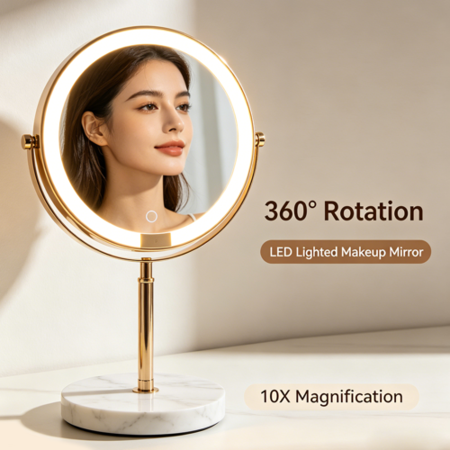 b Foldable LED Lighted Makeup Mirror | Compact Design with Dimmable Lighting for Travel